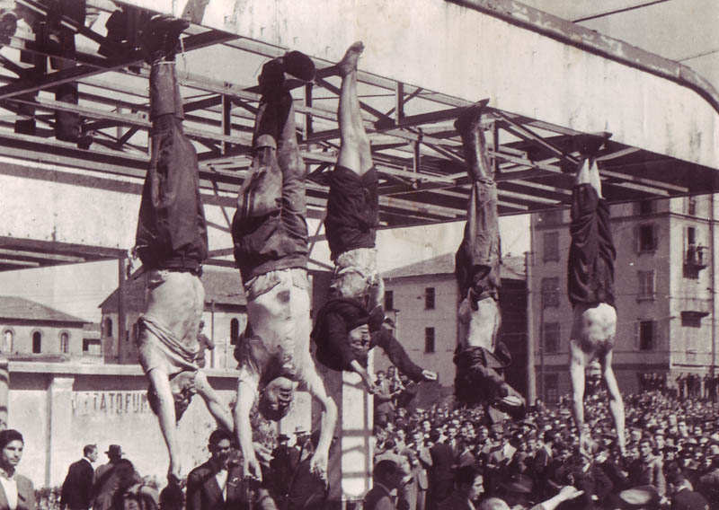 Mussolini and pals hanging around in Milan, 28 April 1945