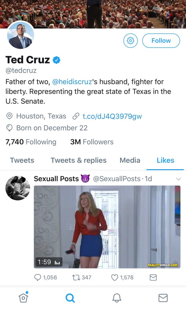 Ol' hairy palms Ted Cruz's Twitter on Tuesday morning