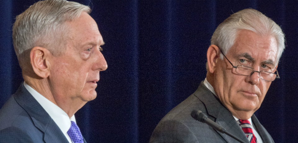 (L) Defense Secretary James Mattis and (R) Secretary of State Rex Tillerson