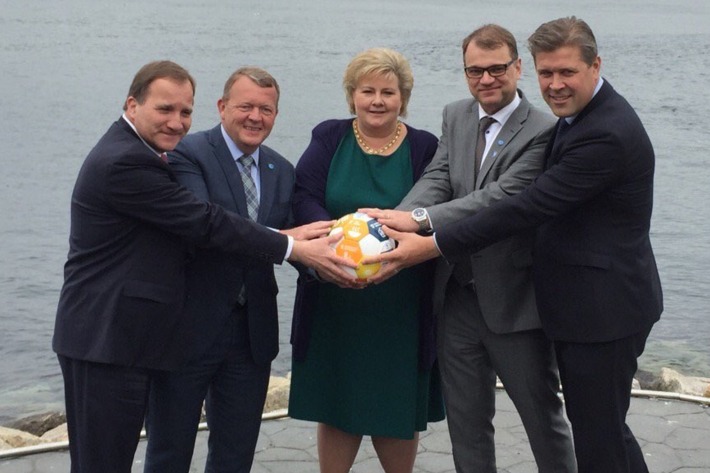Nordic PMs with a soccer ball